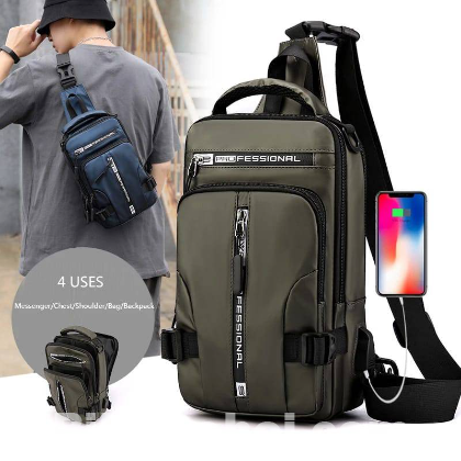 USB charging port sling anti-theft 12 inch shoulder bag